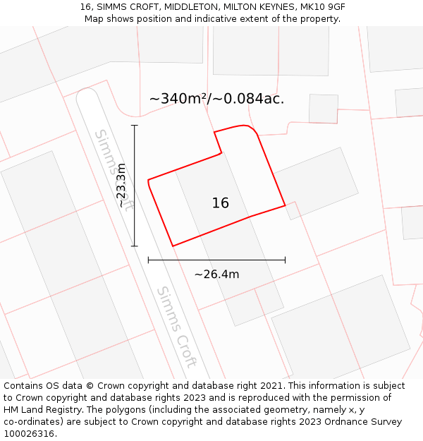 16, SIMMS CROFT, MIDDLETON, MILTON KEYNES, MK10 9GF: Plot and title map