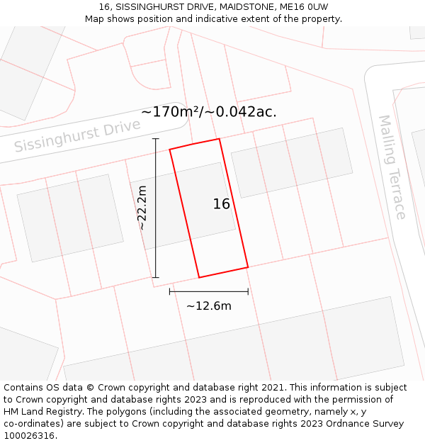 16, SISSINGHURST DRIVE, MAIDSTONE, ME16 0UW: Plot and title map