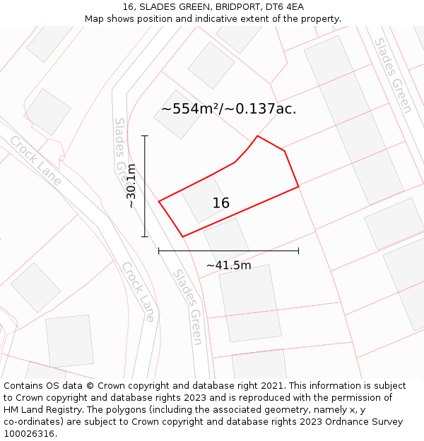 16, SLADES GREEN, BRIDPORT, DT6 4EA: Plot and title map