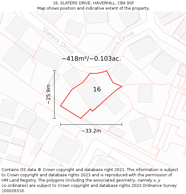 16, SLATERS DRIVE, HAVERHILL, CB9 9SF: Plot and title map