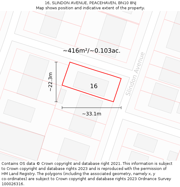 16, SLINDON AVENUE, PEACEHAVEN, BN10 8NJ: Plot and title map