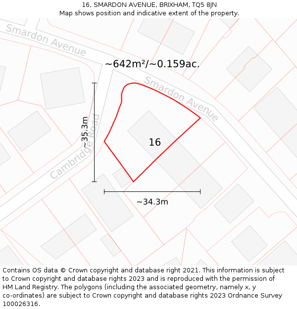 16, SMARDON AVENUE, BRIXHAM, TQ5 8JN: Plot and title map