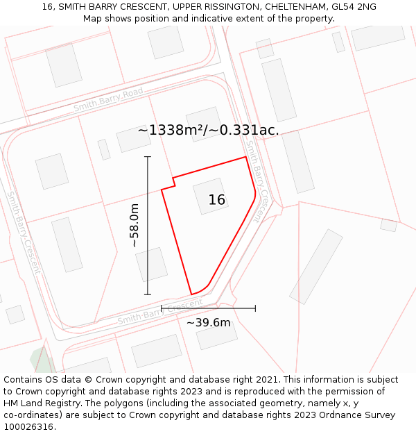 16, SMITH BARRY CRESCENT, UPPER RISSINGTON, CHELTENHAM, GL54 2NG: Plot and title map