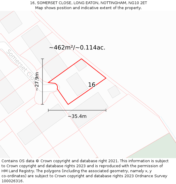 16, SOMERSET CLOSE, LONG EATON, NOTTINGHAM, NG10 2ET: Plot and title map