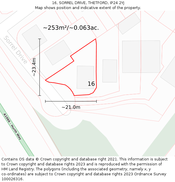 16, SORREL DRIVE, THETFORD, IP24 2YJ: Plot and title map