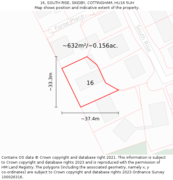 16, SOUTH RISE, SKIDBY, COTTINGHAM, HU16 5UH: Plot and title map