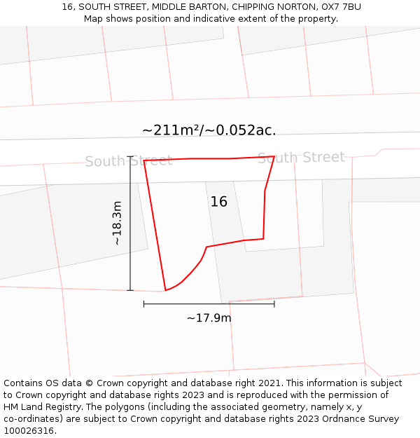 16, SOUTH STREET, MIDDLE BARTON, CHIPPING NORTON, OX7 7BU: Plot and title map