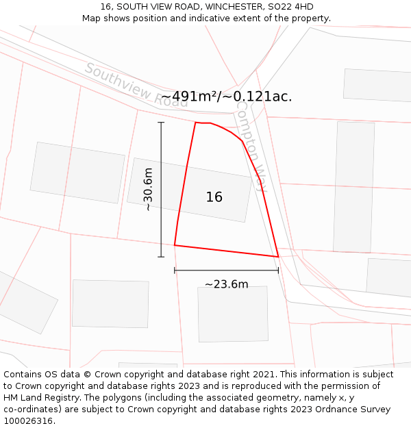 16, SOUTH VIEW ROAD, WINCHESTER, SO22 4HD: Plot and title map