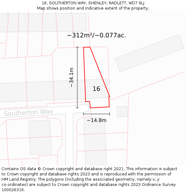 16, SOUTHERTON WAY, SHENLEY, RADLETT, WD7 9LJ: Plot and title map