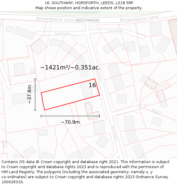 16, SOUTHWAY, HORSFORTH, LEEDS, LS18 5RP: Plot and title map