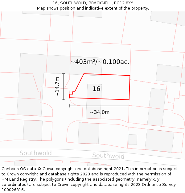 16, SOUTHWOLD, BRACKNELL, RG12 8XY: Plot and title map