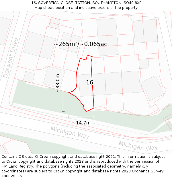 16, SOVEREIGN CLOSE, TOTTON, SOUTHAMPTON, SO40 8XP: Plot and title map