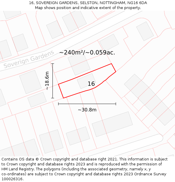 16, SOVEREIGN GARDENS, SELSTON, NOTTINGHAM, NG16 6DA: Plot and title map