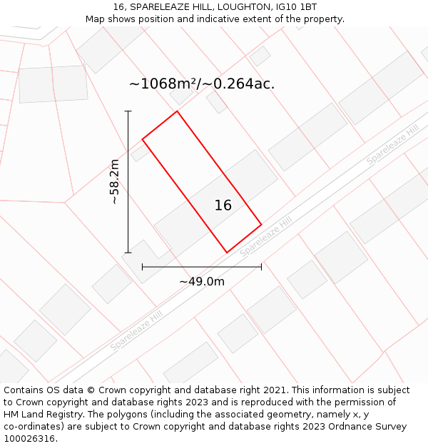 16, SPARELEAZE HILL, LOUGHTON, IG10 1BT: Plot and title map