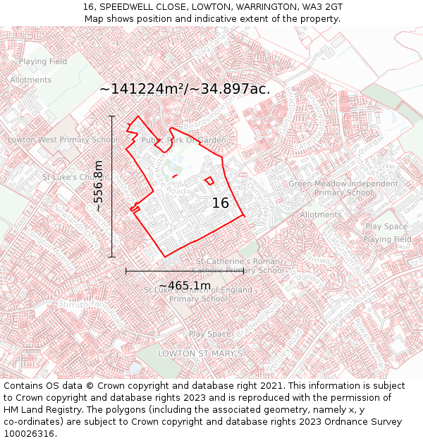16, SPEEDWELL CLOSE, LOWTON, WARRINGTON, WA3 2GT: Plot and title map