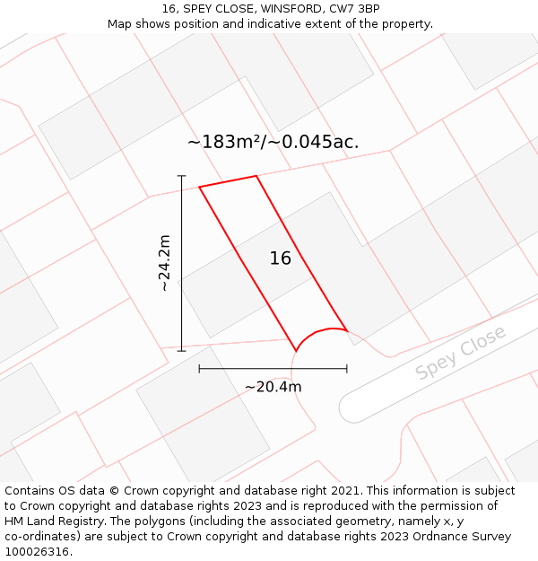 16, SPEY CLOSE, WINSFORD, CW7 3BP: Plot and title map