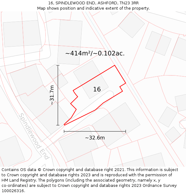 16, SPINDLEWOOD END, ASHFORD, TN23 3RR: Plot and title map