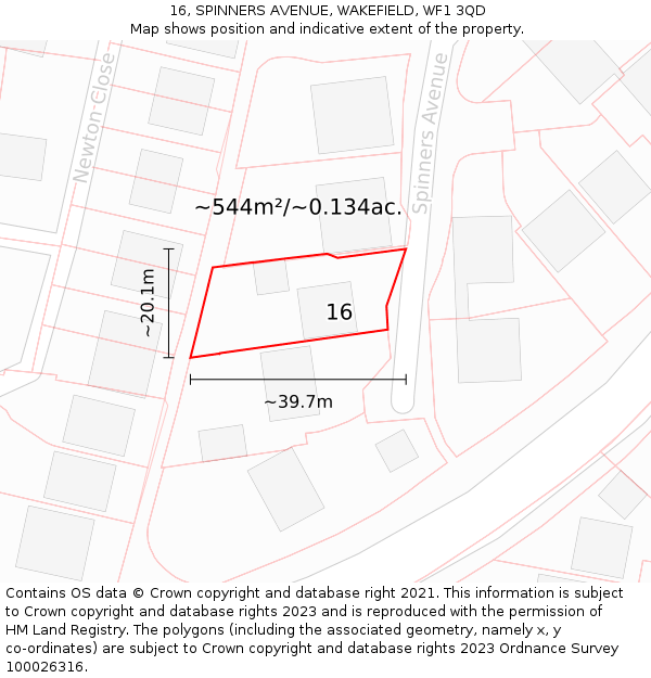 16, SPINNERS AVENUE, WAKEFIELD, WF1 3QD: Plot and title map