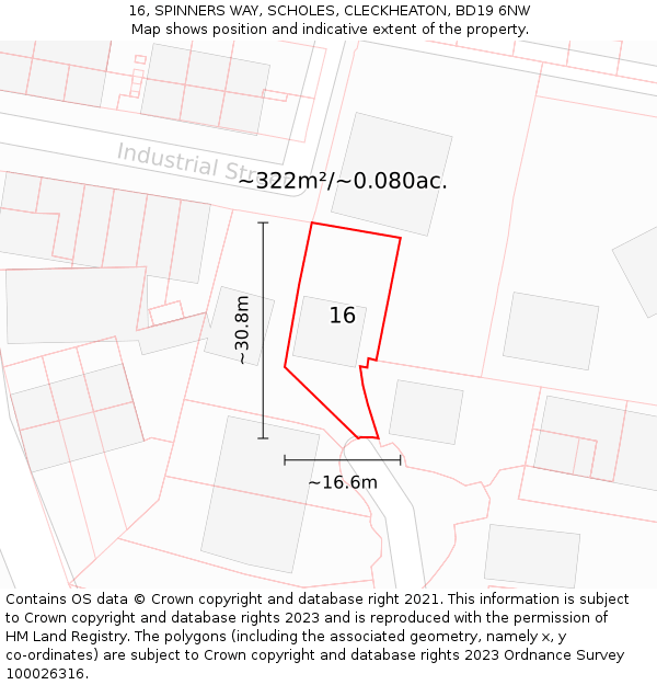 16, SPINNERS WAY, SCHOLES, CLECKHEATON, BD19 6NW: Plot and title map