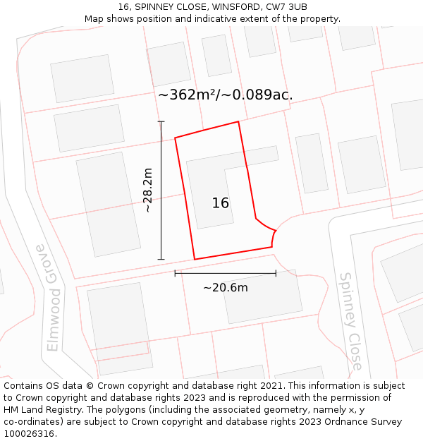 16, SPINNEY CLOSE, WINSFORD, CW7 3UB: Plot and title map