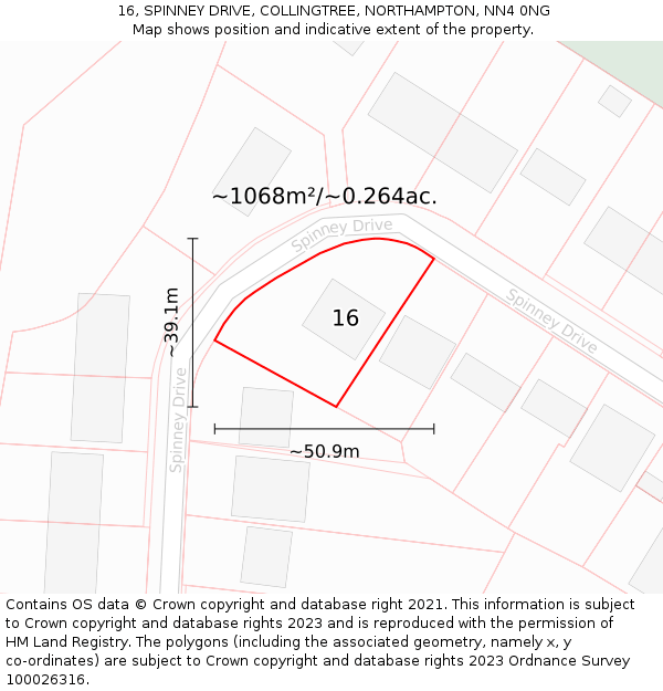 16, SPINNEY DRIVE, COLLINGTREE, NORTHAMPTON, NN4 0NG: Plot and title map