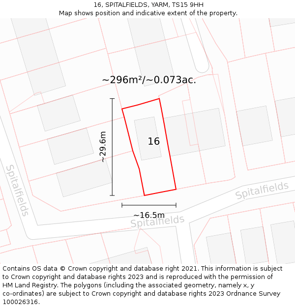 16, SPITALFIELDS, YARM, TS15 9HH: Plot and title map