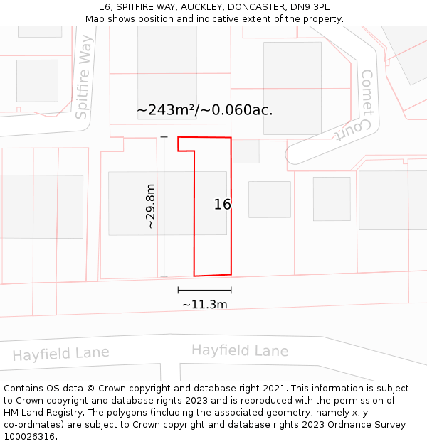 16, SPITFIRE WAY, AUCKLEY, DONCASTER, DN9 3PL: Plot and title map