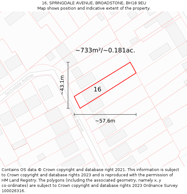 16, SPRINGDALE AVENUE, BROADSTONE, BH18 9EU: Plot and title map