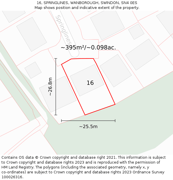 16, SPRINGLINES, WANBOROUGH, SWINDON, SN4 0ES: Plot and title map