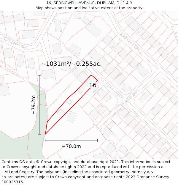 16, SPRINGWELL AVENUE, DURHAM, DH1 4LY: Plot and title map