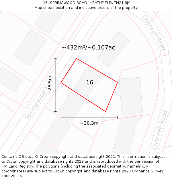 16, SPRINGWOOD ROAD, HEATHFIELD, TN21 8JY: Plot and title map