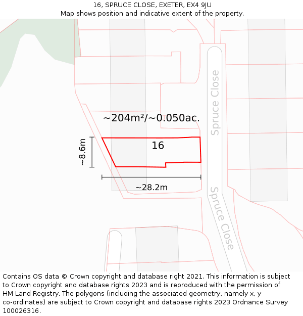 16, SPRUCE CLOSE, EXETER, EX4 9JU: Plot and title map
