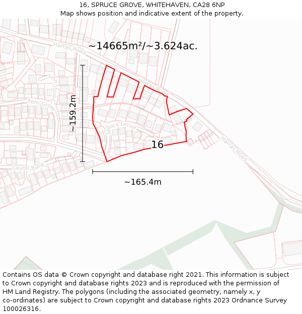 16, SPRUCE GROVE, WHITEHAVEN, CA28 6NP: Plot and title map