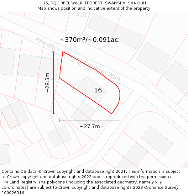 16, SQUIRREL WALK, FFOREST, SWANSEA, SA4 0UH: Plot and title map