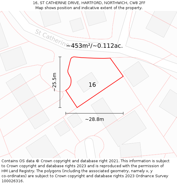 16, ST CATHERINE DRIVE, HARTFORD, NORTHWICH, CW8 2FF: Plot and title map
