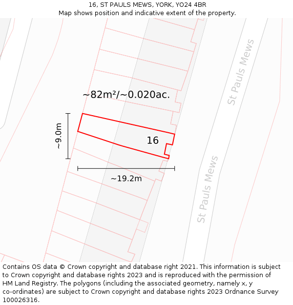 16, ST PAULS MEWS, YORK, YO24 4BR: Plot and title map