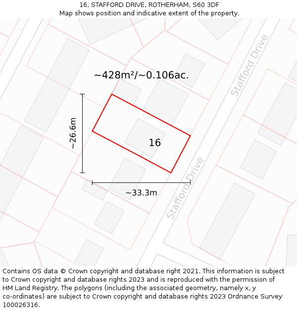 16, STAFFORD DRIVE, ROTHERHAM, S60 3DF: Plot and title map