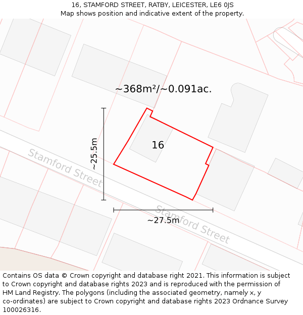 16, STAMFORD STREET, RATBY, LEICESTER, LE6 0JS: Plot and title map