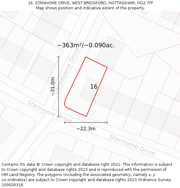 16, STANHOME DRIVE, WEST BRIDGFORD, NOTTINGHAM, NG2 7FF: Plot and title map