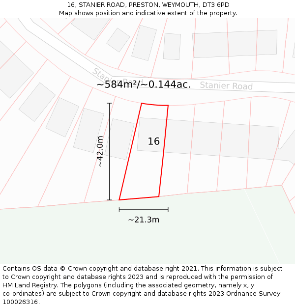 16, STANIER ROAD, PRESTON, WEYMOUTH, DT3 6PD: Plot and title map