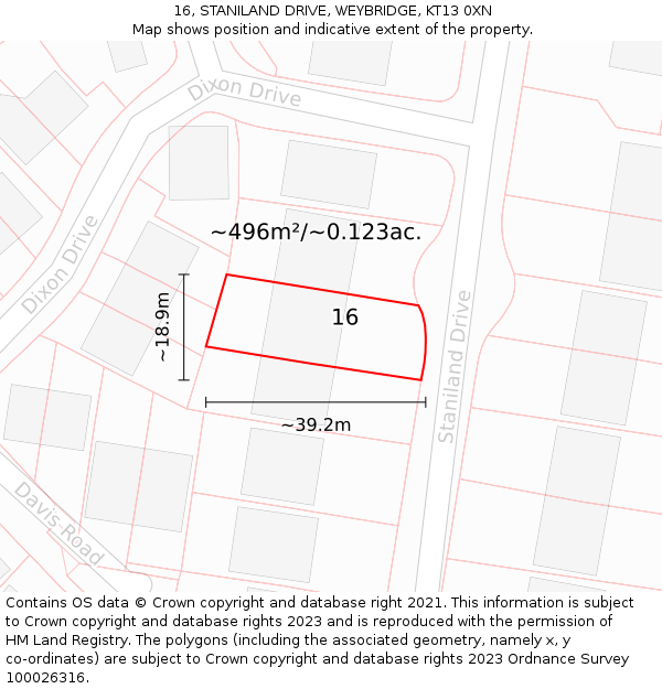 16, STANILAND DRIVE, WEYBRIDGE, KT13 0XN: Plot and title map