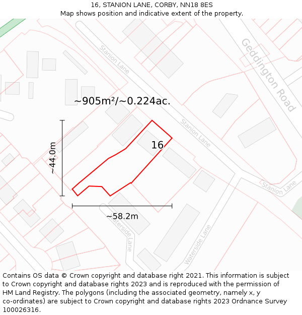 16, STANION LANE, CORBY, NN18 8ES: Plot and title map