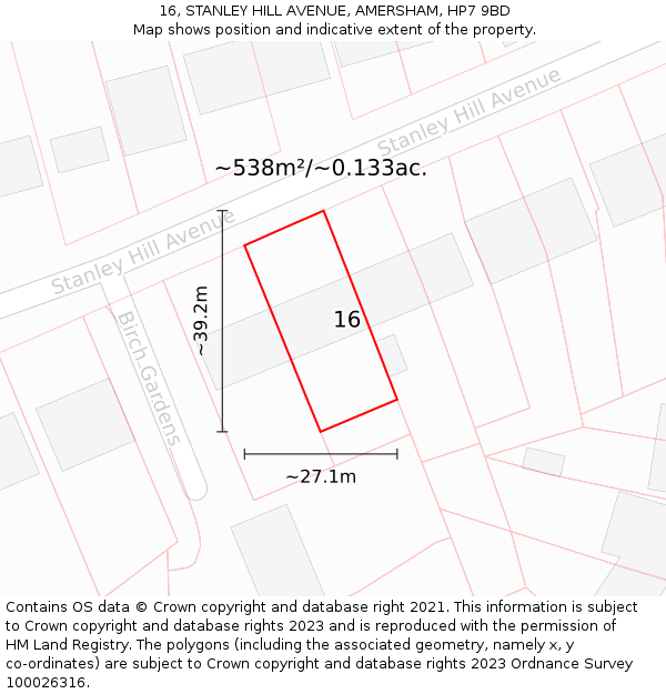 16, STANLEY HILL AVENUE, AMERSHAM, HP7 9BD: Plot and title map