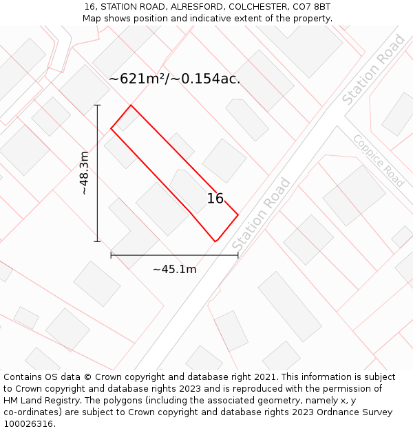 16, STATION ROAD, ALRESFORD, COLCHESTER, CO7 8BT: Plot and title map