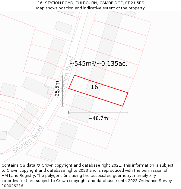 16, STATION ROAD, FULBOURN, CAMBRIDGE, CB21 5ES: Plot and title map