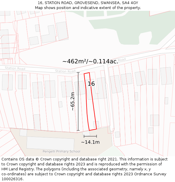 16, STATION ROAD, GROVESEND, SWANSEA, SA4 4GY: Plot and title map