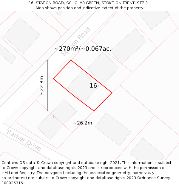 16, STATION ROAD, SCHOLAR GREEN, STOKE-ON-TRENT, ST7 3HJ: Plot and title map