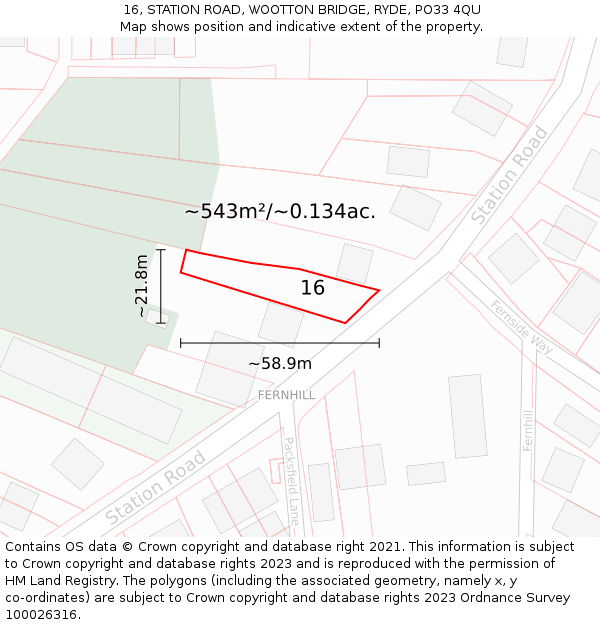 16, STATION ROAD, WOOTTON BRIDGE, RYDE, PO33 4QU: Plot and title map