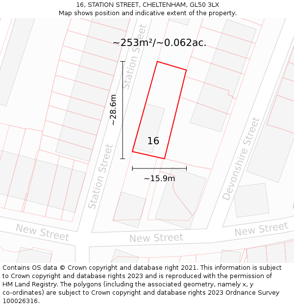 16, STATION STREET, CHELTENHAM, GL50 3LX: Plot and title map