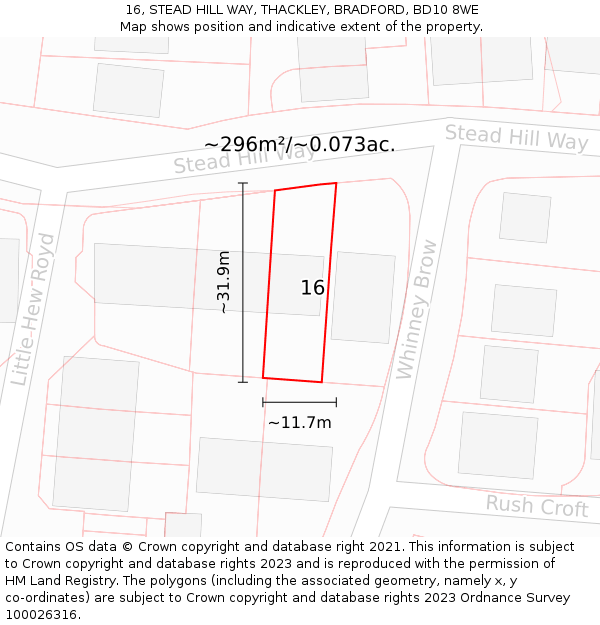 16, STEAD HILL WAY, THACKLEY, BRADFORD, BD10 8WE: Plot and title map